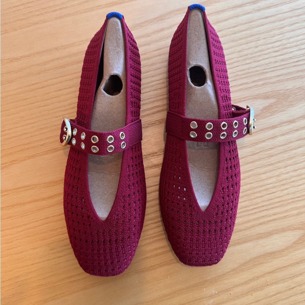 Rothy's Burgundy Flats with Gold Accents